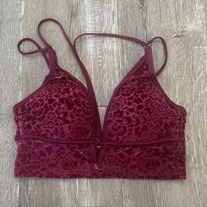 PINK Victoria's Secret Burgundy Velvet Floral Bralette